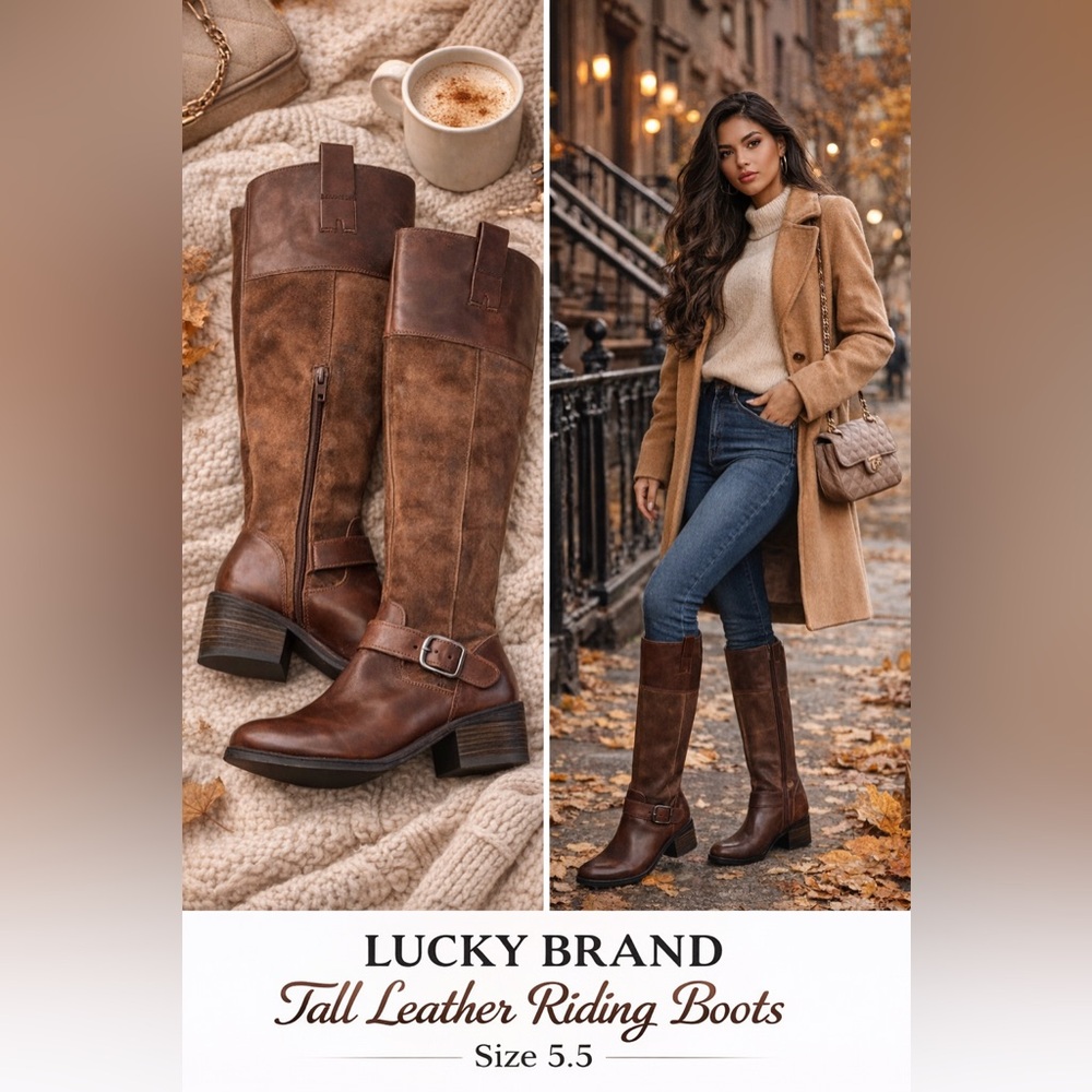Lucky Brand Rye Kailan Tall Leather Boots Buckle Riding Style